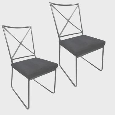 Imagem de Kit 02 Cadeiras Sala de Jantar Escritório Office Clark Industrial Ferro Prata Corino Bege - Ahz Móveis