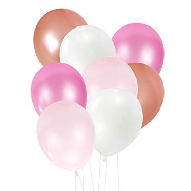 Imagem de YINCHI 100 peças de balões de látex perolados de 30,5 cm, cores sortidas, rosa, dourado, branco, grande, redondo, grosso, brilhante, perolado, biodegradável, a granel, gás hélio, inflado, para