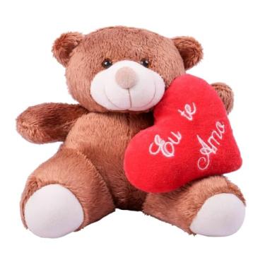 Imagem de Urso de Pelúcia com Coração, 25 cm, Pelúcia Macia, Mensagem 'Eu te amo', Presente para Dia dos Namorados (Mel)