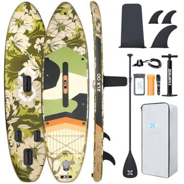 Imagem de ZLX Prancha de Stand Up Paddle Inflável Super Larga de 11'6" X 35" com Bomba Manual para Adultos E Jovens-Design de Nadadeiras Superestáveis, Deck Antiderrapante, Remo Ajustável, Guia de Segurança E B