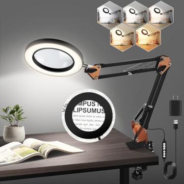 Imagem de YOVOVO Lupa 10X Com Luz E Braçadeira, Lente De Vidro Real De 4,3″, Lupa Iluminada Por Led, 5 Modos De Cor, Braço Oscilante Ajustável E Regulável, Luminária De Mesa Com Mãos Livres Para Artesanato, L