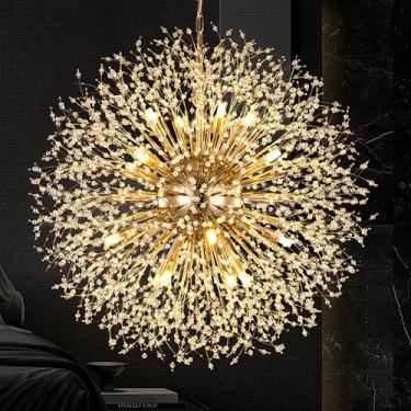 Imagem de Wellmet Lustre Firework Cryatsl De 30 Polegadas, Lustres Gold Fiore, Lustre De Latão Contemporâneo Moderno De Meados Do Século, Luminária Para Sala De Jantar, Sala De Estar, Quarto, Corredor, Hall