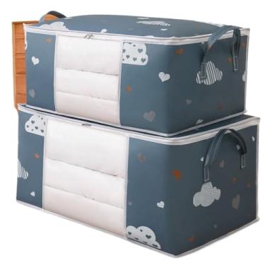 Imagem de Caixa Organizadora Flexível Closet Roupa Cobertor Casacos Armário(Kit 2 Azul Marinho)