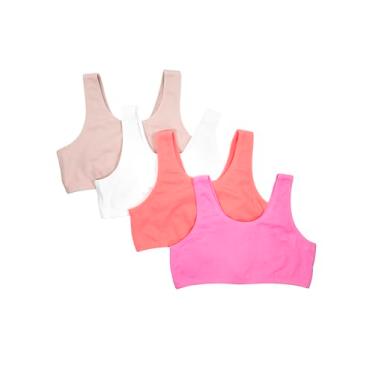Imagem de Fruit of the Loom Sutiã esportivo elástico embutido de algodão para meninas, Miami, rosa, pôr do sol, coral e sombra rosa/branco, 30