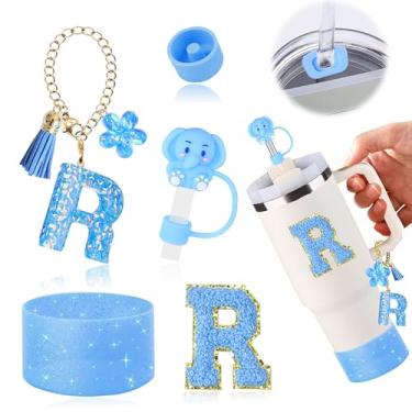 Imagem de AiScrofa Conjunto de acessórios de copo para copo stanley de 850 g 1134 g com alça, incluindo pingentes de iniciais, tampa de palha, bota, adesivo, tampa de silicone à prova de derramamento, decoração