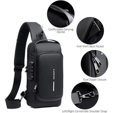 Imagem de Pochet masculina com cadeado à prova d'água anti-roubo preta - Fashion
