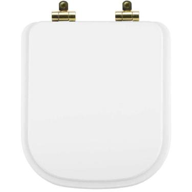 Imagem de Tampa De Vaso Poliéster Com Fechamento Lento Quadra Branco Para Louça Deca Com Ferragem Dourada