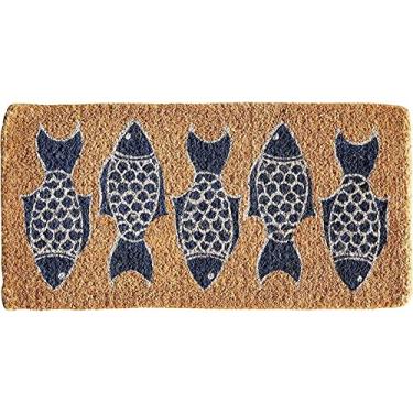 Imagem de Creative Co Op Capacho de porta natural com estampa de peixe capacho interno para entrada, tapetes de cozinha engraçados, tapetes de decoração 45 x 76 cm