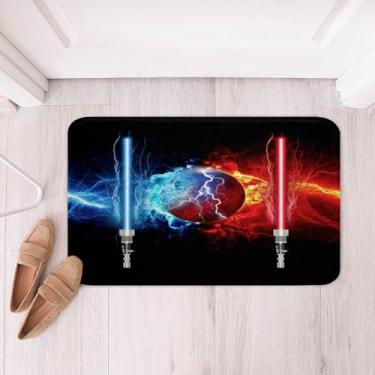 Imagem de Feelyou Tapetes de banheiro com sabre de luz 40,6 cm x 61 cm para crianças azul vermelho Btah tapetes para chuveiro para meninos adolescentes sabre de luz ilhós tapetes de banho para banheiro padrão