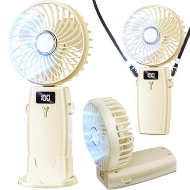 Imagem de ZEOEZHBI Ventilador portátil portátil, mini ventilador de bolso pequeno pessoal recarregável com base, ventiladores de maquiagem operados por bateria para mulheres com 5 velocidades e visor de LED