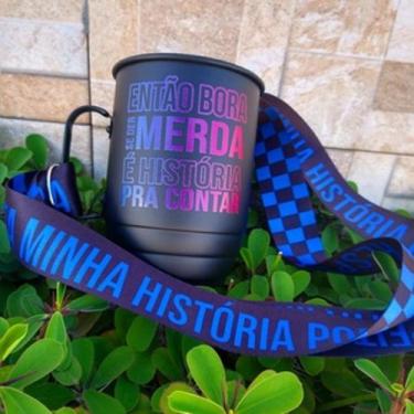 Imagem de Caneca de aluminio Preto Fosco Então Bora com Tirante Personalizado - 