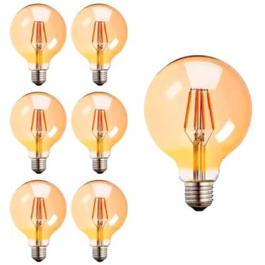 Imagem de Kit 7x Lâmpada Filamento Led G80 Retrô Vintage Âmbar Bivolt E27