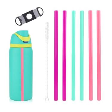 Imagem de 6 canudos de substituição com balança para garrafas de água Owala FreeSip 14/16/19/24/32/1,134 g, canudo reutilizável de plástico colorido com escova de limpeza e ferramenta de corte