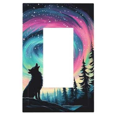 Imagem de 1 Gang Single GFCI Outlet Covers Decorador/Rocker Light Switch Placa de Parede Lobo Luzes do Norte Floresta Dispositivo Elétrico Face Plug Plate Cover para Receptáculo Dimmer Tomada USB