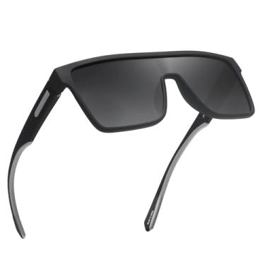 Imagem de GLINDAR Óculos de sol polarizados femininos masculinos, óculos esportivos quadrados grandes, Armação preta nº 1 / lente cinza polarizada, One Size