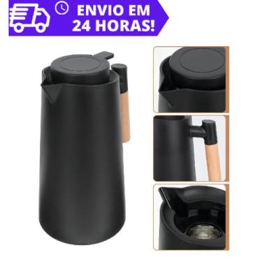 Imagem de Garrafa Térmica 1 Litro Com Cabo de Madeira Café Água Quente Gelada - 