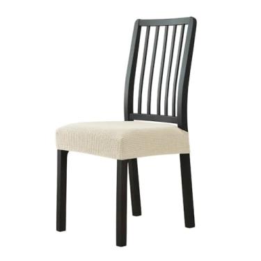 Imagem de Almofada de jacquard de elastano para sala de jantar, capa de assento de cadeira sólida sem encosto, protetor de móveis, creme, 1 peça