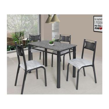 Imagem de Mesa de Jantar 4 Cadeiras Retangular Aço Tampo Granito Poeme Ciplafe, 