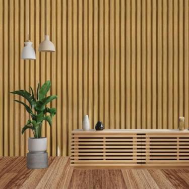 Imagem de Papel de Parede Premium Madeira Ripado Claro 5 metros = 1 Rolo de 5m X 45cm Adesivo Autocolante Salas e Quartos