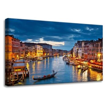 Imagem de Pacimo Decorações de arte de parede emolduradas Veneza Night View Impressão em tela Itália Watertown Cityscape Arte moderna para decoração de escritório em casa galeria cartazes impressos prontos para
