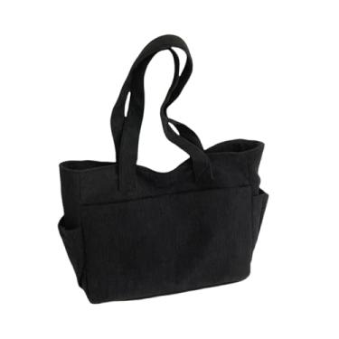 Imagem de Bolsa feminina de veludo cotelê de grande capacidade, seja para o trabalho, escola ou compras, transportada à mão ou no ombro, Preto, One Size