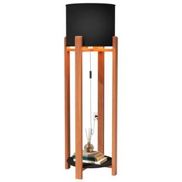 Imagem de Luminária Abajur de Chão com Mesa Lateral MDF Decorativo Cúpula de Linho (Preto)