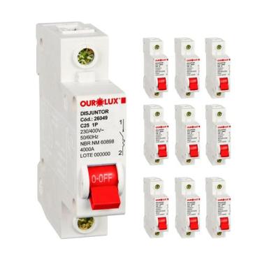 Imagem de 10 Disjuntor Monopolar 25 Amperes Curva C Ourolux