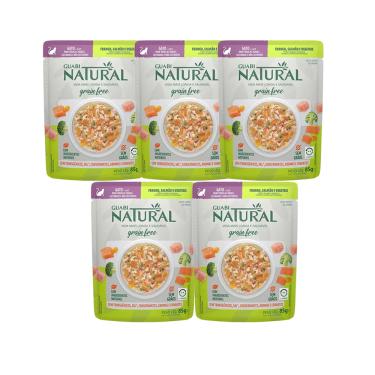Imagem de Kit 5 Racoes Umidas Guabi Natural Grain Free Sache Gatos Castrados Salmao e Frango - 85g