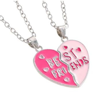 Imagem de Saalort Colar Best Friends para 2, pingente de coração dividido combinando, joia magnética para mulheres, Medium, Zinco, Zircônia cúbica