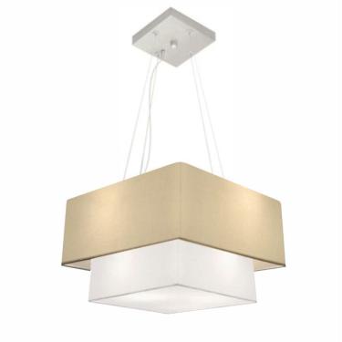 Imagem de Lustre Pendente Duplo Quadrado Vivare Md-4157 Cúpula em Tecido 40x35cm Algodão Crú / Branco - Bivolt