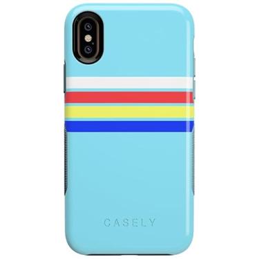 Imagem de Casely Capa de celular para iPhone X/XS – Capa com listras de arco-íris azul-petróleo – Cobertura de 360 graus para o seu telefone – Recortes precisos, proteção de câmera com borda elevada de 1 mm – ousada