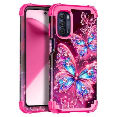 Imagem de Miqala Capa para Moto G Stylus 2022 5G/4G, brilha no escuro, três camadas, resistente, à prova de choque, proteção total de plástico rígido + capa de silicone macio para Motorala G Stylus 2022 5G/4G