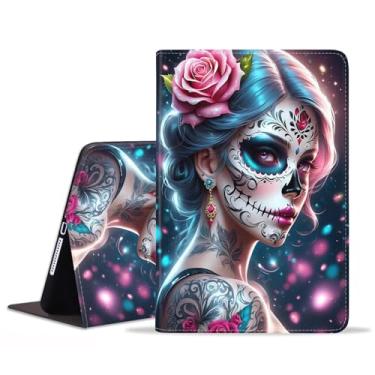 Imagem de JDHJFBFJNP Capa para Samsung Galaxy Tab S10 Plus 2024/ S9 Plus/S9 FE Plus 5G 12,4 polegadas 2023, capa fólio de couro PU premium com suporte para hibernar/despertar automático, caveira de açúcar