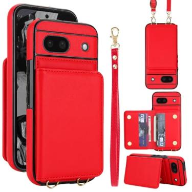 Imagem de Capa carteira de couro PU para celular Google Pixel 8A, 4 compartimentos para cartão e 2 compartimentos para dinheiro, bloqueio RFID, alça destacável, capa com suporte antiarranhões e à prova de