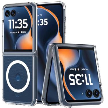 Imagem de Fin2feel Capa magnética para Motorola Razr 2024/2025, capa para Moto Razr 50/60, compatível com Mag-Safe, capa rígida transparente, à prova de choque, amarelada, antiarranhões, transparente