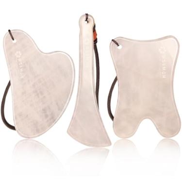 Imagem de Lusomch Conjunto de cuidados com a pele, 1 pacote 3 em 1 massageador Gua Sha Jade, rosa, ferramenta Guasha para rosto e corpo, produtos de beleza verdadeiramente