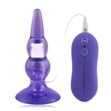 Imagem de Vibrador Plug com Controle Brinquedo Erótico Anal com 10 Funções, Ventosa, TPE Design Cônico [ROXO] PL003B
