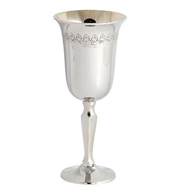Imagem de Copo infantil clássico com pés - cálice de latão altamente polido com acabamento flor-de-lis design - copo de vinho de haste de 16 cm de altura para Shabat, seder de Páscoa, bar/Bat Mitzvah, presente