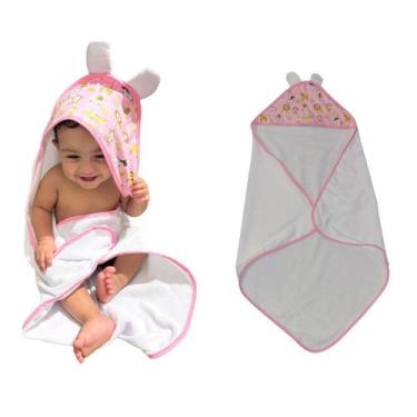 Imagem de Kit 2 Toalhas de Banho p Bebê Poliéster Atoalhado com Capuz - Shopy Lu
