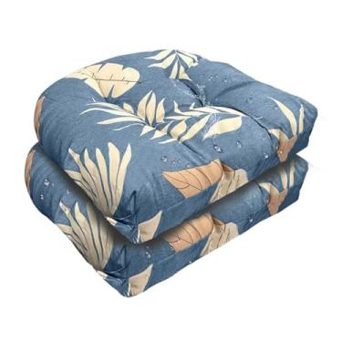 Imagem de TESICA Almofada de assento de vime em forma de U para ambientes externos, decorativa, adornada, almofada de cadeira floral para pátio, jardim, casa, escritório, móveis, azul, cinza