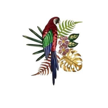 Imagem de Xshelley Decoração de parede de papagaio tropical de metal de 30 cm, cor de pássaro tropical, arara, arte de parede ao ar livre, decorações de cerca de pátio, decoração de pássaros pendurados para