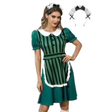 Imagem de Vestido de festa fantasma de Halloween manga bufante avental de empregada de maçom assombrado fantasia cosplay de membro do elenco verde GG