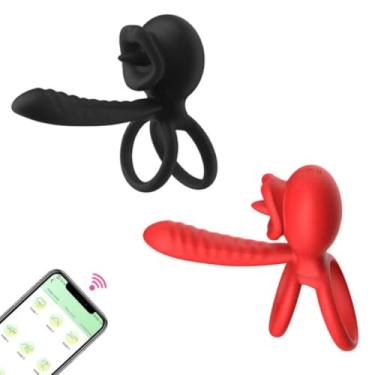 Imagem de Anel Peniano Duplo Lip Ring Com Língua Estimuladora E Penetrador 9 Vibrações Brinquedo Erótico AN115 (VERMELHO)