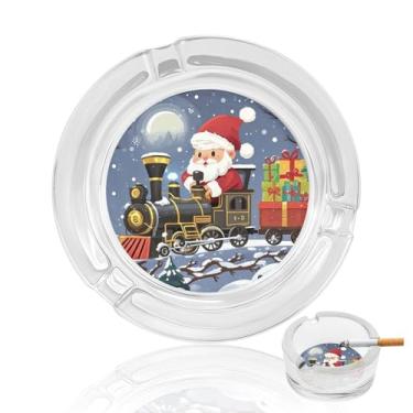 Imagem de Cinzeiro de vidro de cristal de trem do Papai Noel, cinzeiro redondo de vidro resistente para fumar, portátil, decorativo, moderno, para uso em casa, escritório, ambientes internos e externos, pátio