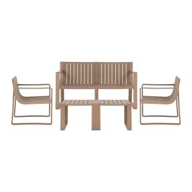 Imagem de Conjunto 5 Peças área Externa Bahamas 2 Poltronas 2 Mesas De Centro 1 Sofá 120cm Em Fibra Natural Café G56 Gran Belo