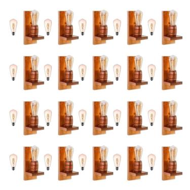 Imagem de Kit 20 Arandelas Barril Delenha Decor Mogno + Lâmpadas