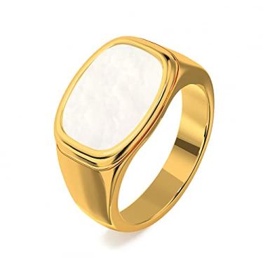 Imagem de YeGieonr Masculino Anéis de Sinete de Ouro Para, Anéis de Aço Inoxidável Não Manchados com Banhado A Ouro 18K, Anel de Polegar Robusto Para,