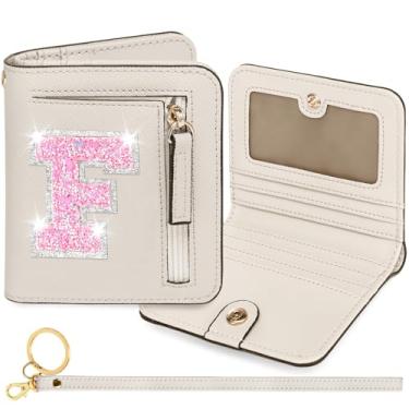 Imagem de YQE Carteira com inicial RFID para meninas pequenas, presentes na moda, aniversário, Natal, meia ideia de presente para adolescentes, filha, neta, sobrinha, 6, 7, 8, 9, 10, 11, 12, 13 anos, Branco, F