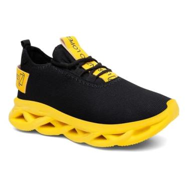 Imagem de Tênis Academia Masculino Esportivo Ortopédico Leve + Relógio (Amarelo, BR, Adulto, Numérico, 41)