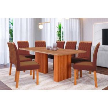 Imagem de Sala de Jantar Completa Ester Tampo Madeirado 210x100cm e 8 Cadeiras P